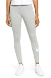 Nike Grey Sportswear Essential Swoosh Leggings In Dark Grey Heather/ White