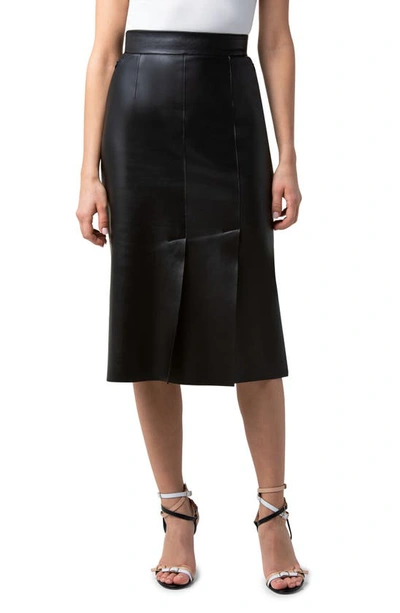 Akris Napa Lamb Leather Skirt W/ Slits In Black