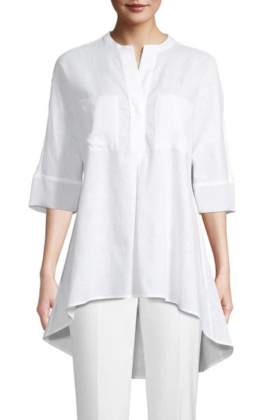 Anne Klein High/low Mixed Media Linen & Cotton Tunic In White
