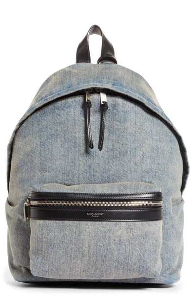 Saint Laurent Mini City Canvas Backpack In Rodeo Blue