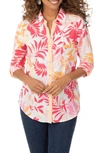 FOXCROFT ZOEY TROPICAL LEAVES PRINT BUTTON-UP SHIRT,194004