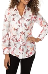 FOXCROFT ZOEY BUTTERFLY PRINT BUTTON-UP SHIRT,193999