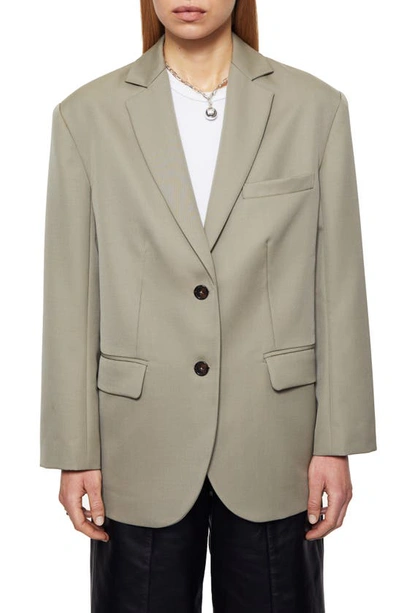 Anine Bing Quinn Oversized Wool Blazer In Khaki