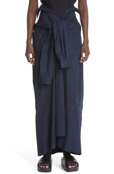 Balenciaga Women's Tied-up Washed Cotton Maxi Skirt In Navy