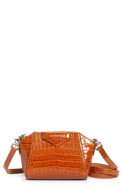 Givenchy Nano Antigona Satchel Bag In Crocodile-embossed Leather In Tan