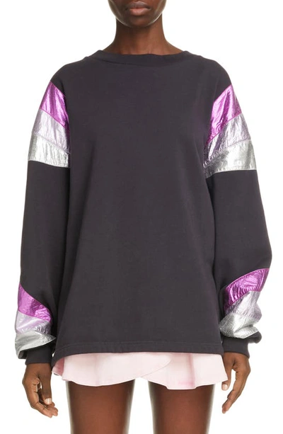 Isabel Marant Menji Metallic Stripe Cotton Sweatshirt In Faded Black