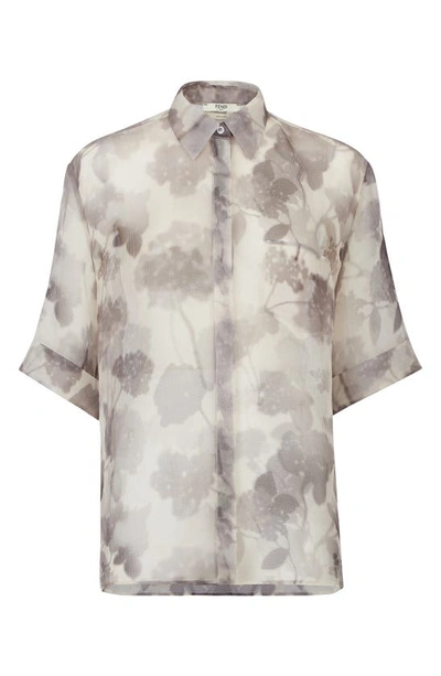 Fendi Shady Floral-print Netted Button-down Shirt In Grey