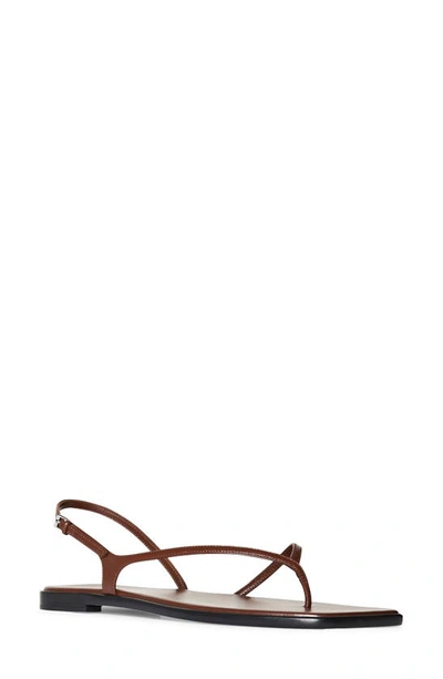 The Row Constance Leather Flat Slingback Sandals In Walnut