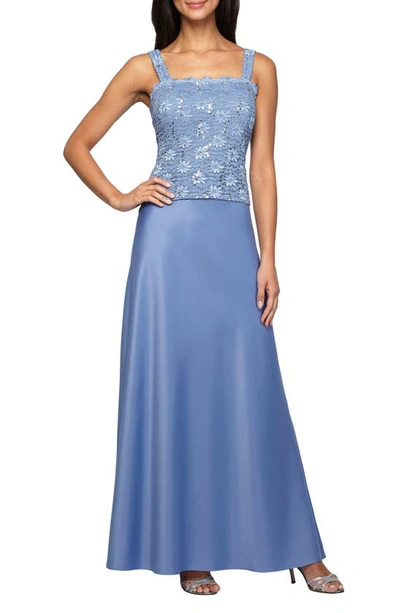 Alex Evenings Sequin Lace & Satin Gown With Jacket In Antique Blue