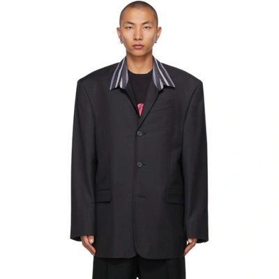 Balenciaga Oversized Contrast-collar Blazer In Dark Grey