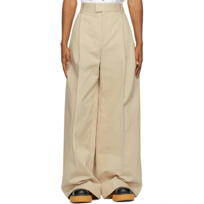 Bottega Veneta Beige Heavy Twill Wide-leg Trousers In 9733-sand