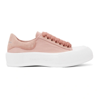Alexander Mcqueen Pink Deck Lace Plimsoll Sneakers In Pink,white