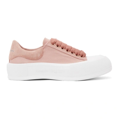 Alexander Mcqueen Pink Deck Lace Plimsoll Sneakers In Magn Magn White (pink)