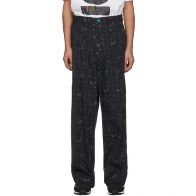 Undercover Splattered Grid-print Cotton Wide-leg Trousers In Black