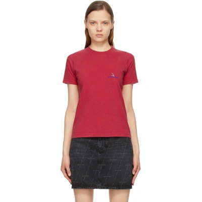 Balenciaga Red Embroidered Logo Small Fit T-shirt