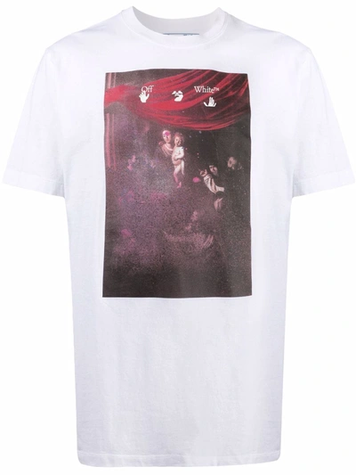 Off-white Spray Caravaggio Slim Jersey T-shirt In White,red,purple