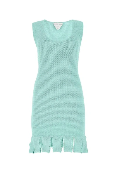 Bottega Veneta Open-knit Cotton-blend Mini Dress In Light Blue