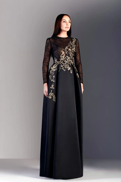 Edward Arsouni Embroidered Satin And Lace Gown