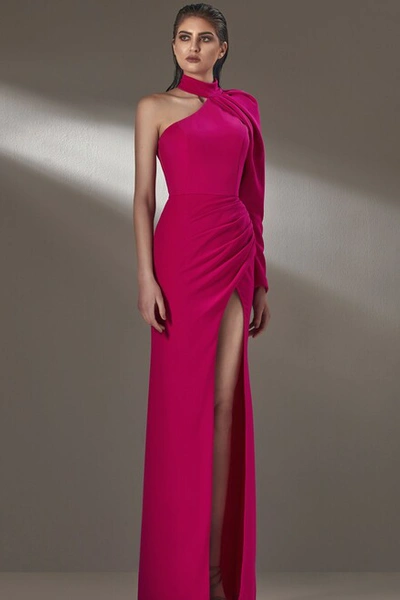 Mnm Couture Long One Sleeve Column Slit Gown