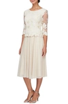 Alex Evenings Plus Size Embroidered Lace A-line Dress In Taupe