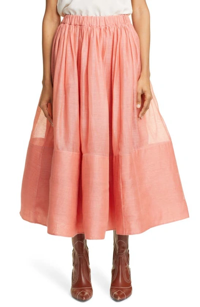 Zimmermann Botanica Linen And Silk Midi Skirt In Pink