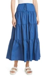 Staud Lucca Tiered Recycled Shell Maxi Skirt In Cobalt