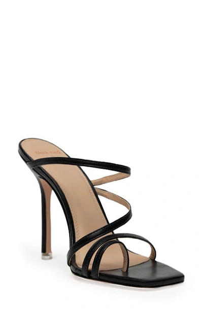 Black Suede Studio Cindy Strappy Stiletto Slide Sandals In Black Leather