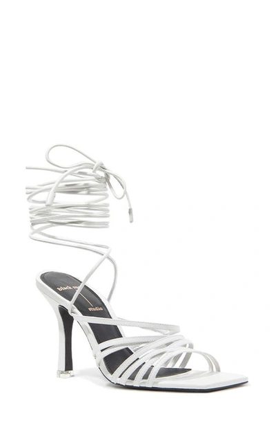 Black Suede Studio Franca Calfskin Strappy Ankle-tie Sandals In White