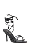 Black Suede Studio Leandra Metallic Ankle-tie Sandals In Black Leather