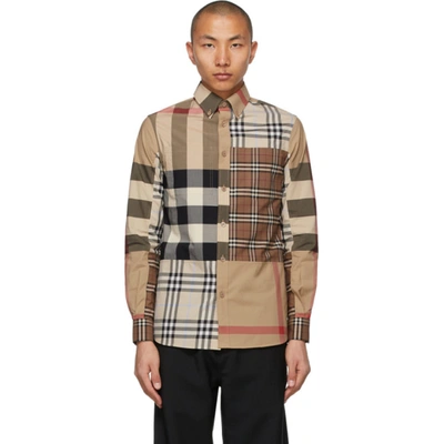 Burberry Contrast Check Button-down Shirt In Beige,brown,black