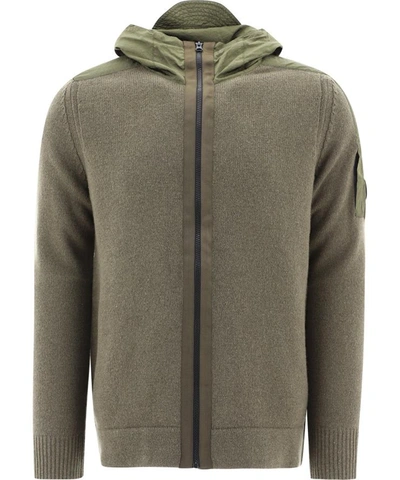 C.p. Company Hooded Wool Blend Cardigan In Green