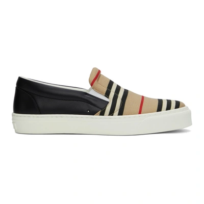 Burberry Beige & Black Icon Stripe Thompson Sneakers In Neutrals