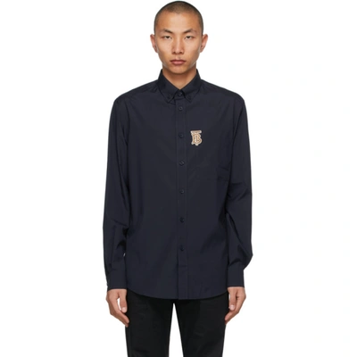 Burberry Embroidered Logo Motif Shirt In Blue