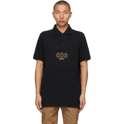 Burberry Embroidered Globe Graphic Polo Shirt In Black