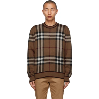 Burberry Naylor Check Jacquard Merino Wool Sweater In Brown
