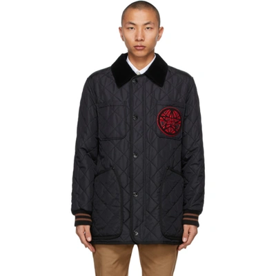 Burberry Varsity Graphic Diamond Quilted Barn Jacket Langley In Black