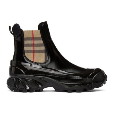 Burberry Vintage Check Detail Coated Canvas Chelsea Boots In Black