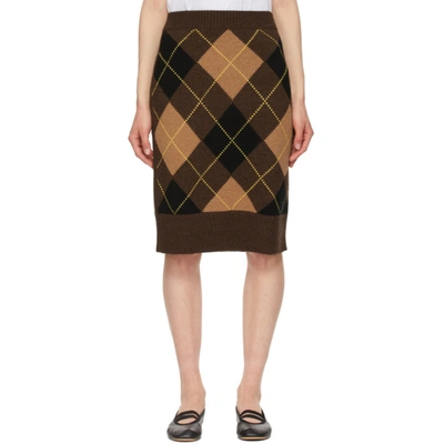 Burberry 菱形图案羊毛和羊绒中长半身裙 In Dark Khaki