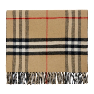 Burberry Giant Check Tasselled-trim Cashmere Scarf In Archive Beige