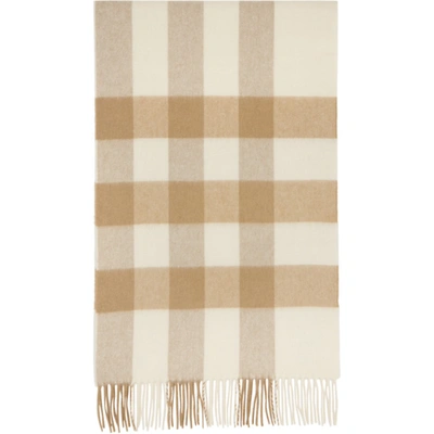 Burberry Beige & Pink Cashmere Mega Check Scarf In White/alabaster