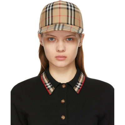 Burberry Logo-patch Check Cotton-blend Twill Baseball Cap In Brown