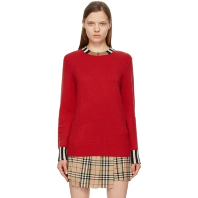 Burberry Red Cashmere Icon Stripe Trim Eyre Sweater
