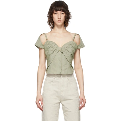 Jacquemus Tovallo Ruched Linen-blend Bustier Top In Green