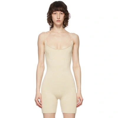 Jacquemus Le Body Short Ribbed-knit Playsuit In Neutrals