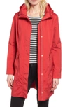 Cole Haan Signature Back Bow Packable Hooded Raincoat In Red