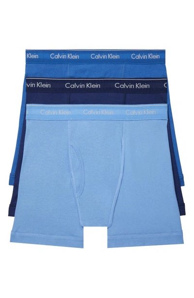 Calvin Klein Men's 3-pack Cotton Classics Boxer Briefs In Blue Assorted