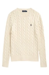 Polo Ralph Lauren Textured Cable Knit Sweater With Round Neckline And Fitted Silhouette In Andover Cream