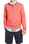 Polo Ralph Lauren Regular Fit Cotton Mesh Quarter Zip Pullover In Newport Navy/red