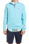 Polo Ralph Lauren Logo-embroidered Waffle-knit Pima Cotton Half-zip Sweater In Blue
