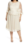 Alex Evenings Plus Size Embroidered Lace A-line Dress In Taupe